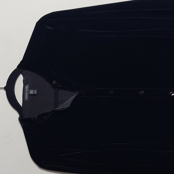 EILEEN FISHER Black Velvet Collared Silk Long Shirt Size Small - Picture 7 of 16